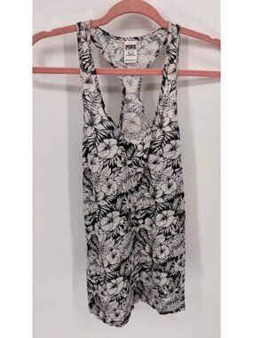 Pink Victorias Secret Racerback Tank Top With Navy Floral Print - Womens XS
